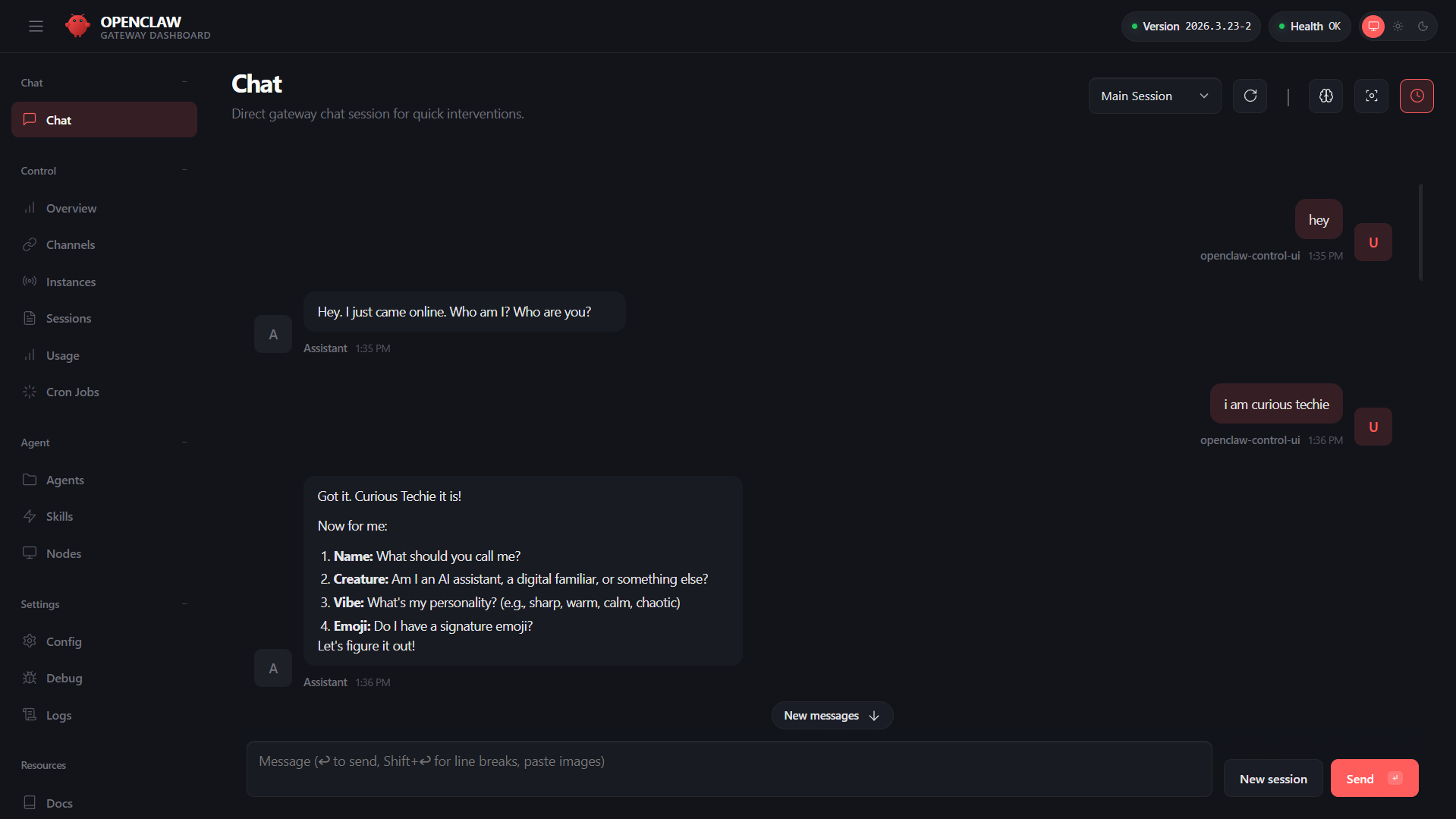 OpenClaw Chat window