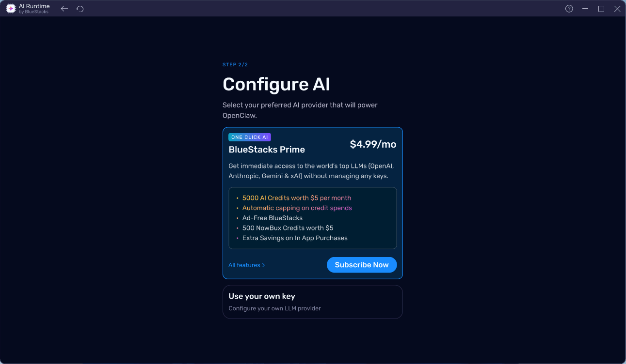 AI provider configuration screen