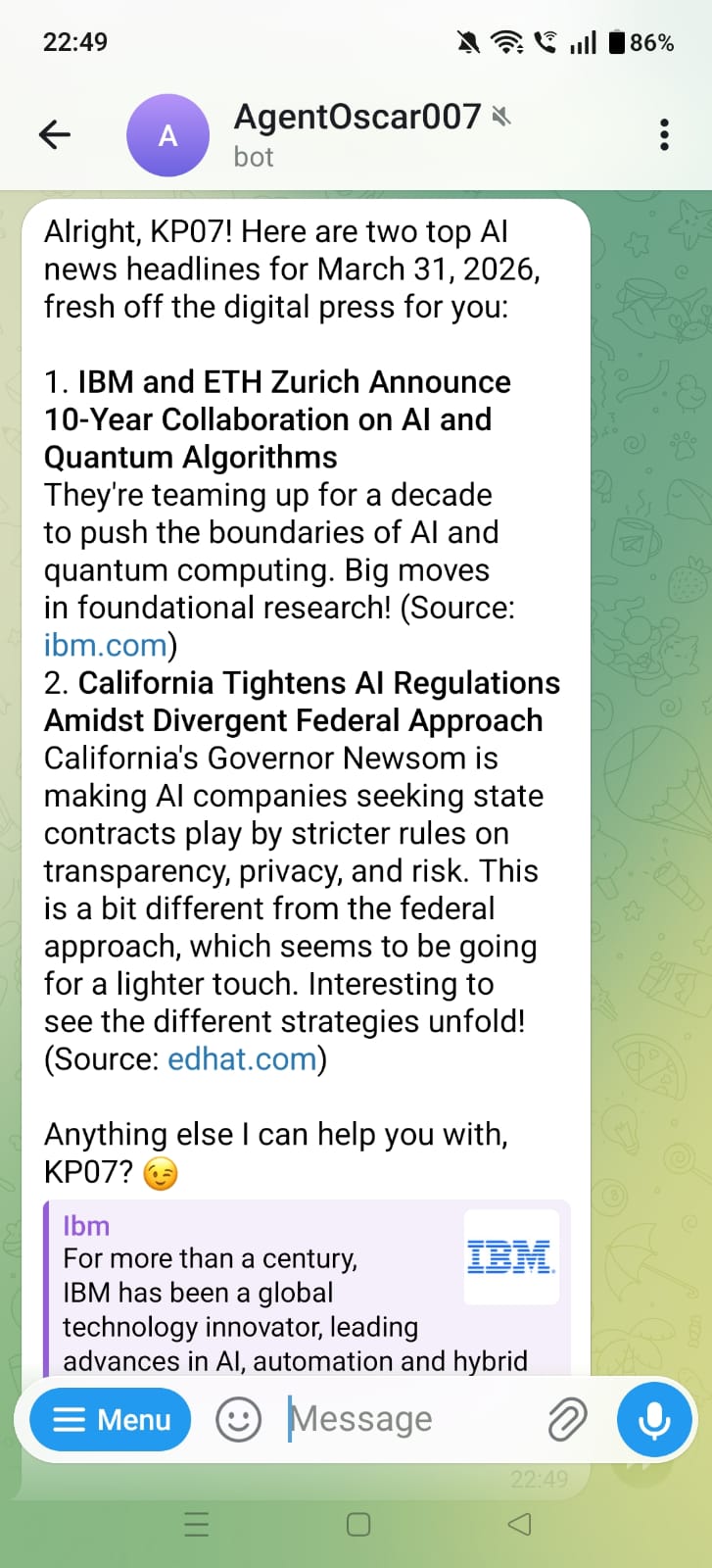 OpenClaw Telegram bot chat