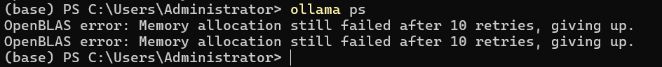 Ollama ps showing memory allocation errors