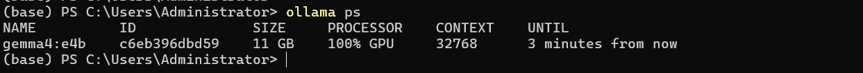 Ollama ps showing model running on 100% GPU